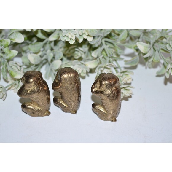 Vtg Brass 3 Wise Monkeys See No Evil Hear Speak  Small - Picture 4 of 5